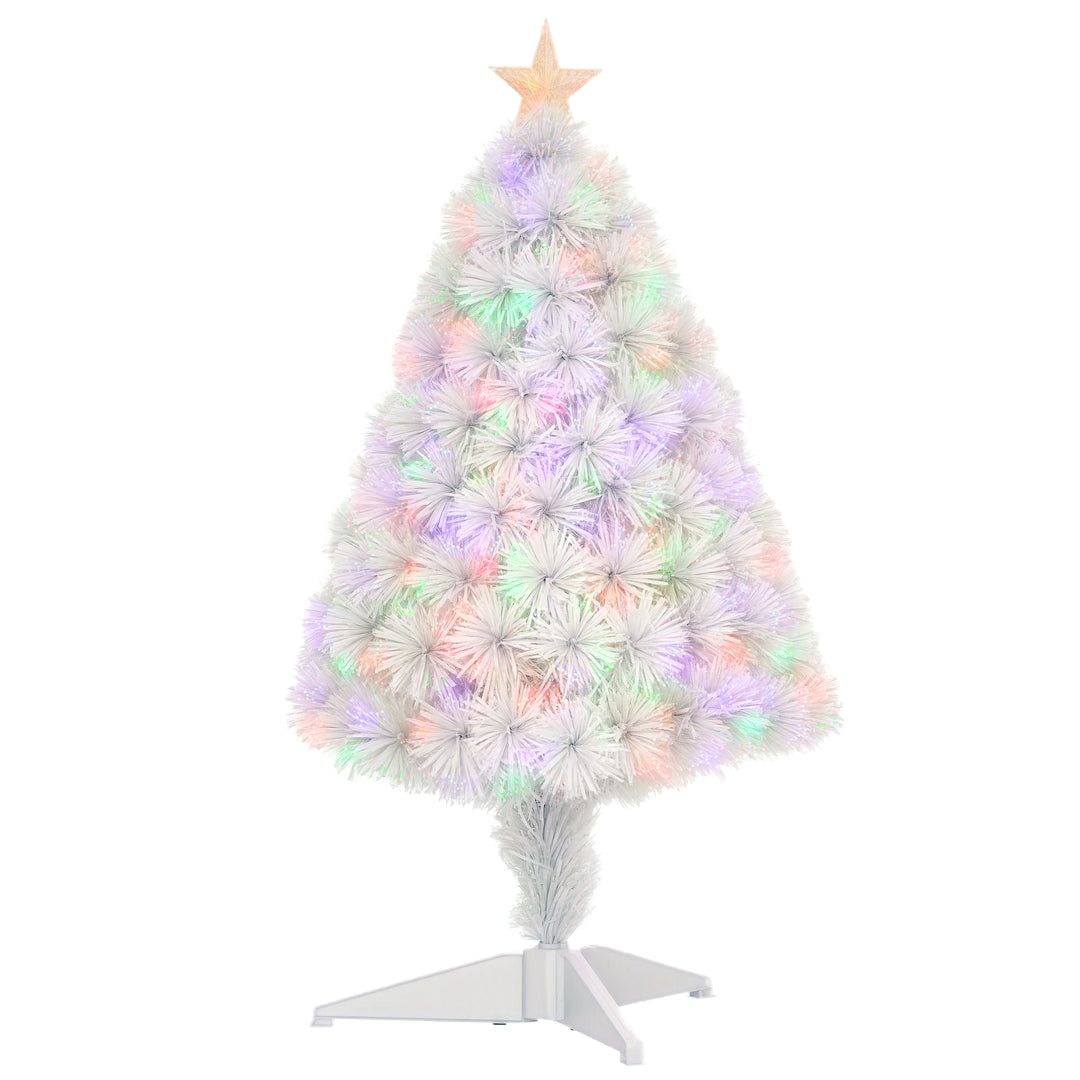 HOMCOM 2.5FT Prelit Artificial Tabletop Christmas Tree with Fibre Optics Holiday Home Xmas Decoration for Table and Desk Geen