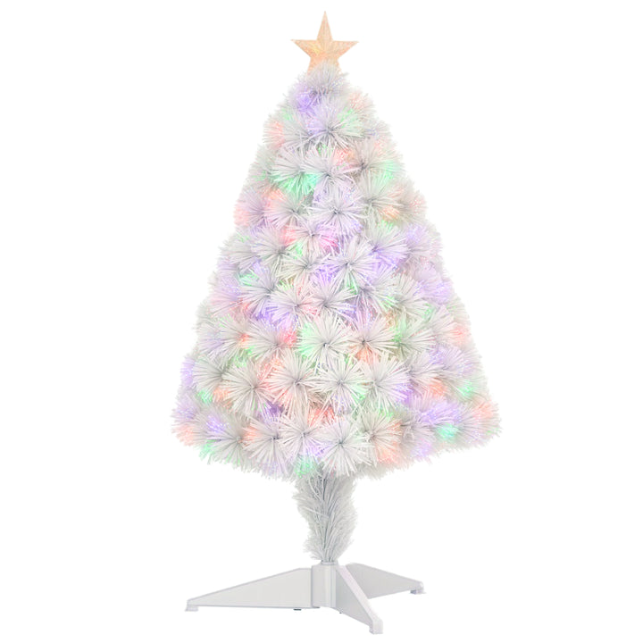 HOMCOM 2.5FT Prelit Artificial Tabletop Christmas Tree with Fibre Optics Holiday Home Xmas Decoration for Table and Desk Geen