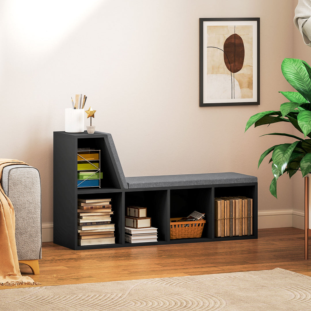 HOMCOM Multi-Purpose Bookshelf with 5 Cubes, 5-Cubby Bookcase with Cushioned Reading Nook and Storage Shelves, Grey