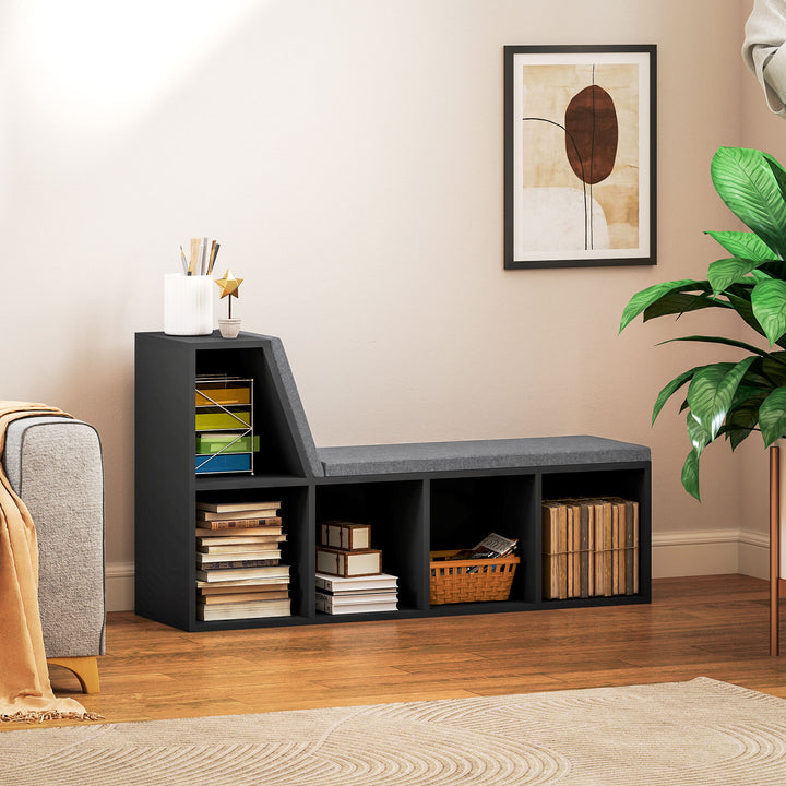 HOMCOM Multi-Purpose Bookshelf with 5 Cubes, 5-Cubby Bookcase with Cushioned Reading Nook and Storage Shelves, Grey