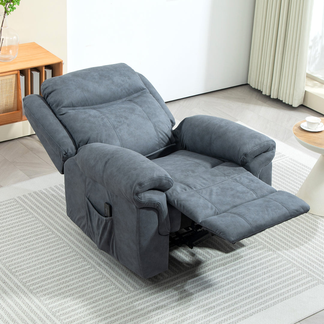HOMCOM Manual Recliner Chair with Vibration Massage, Side Pockets, Microfibre Reclining Chair for Living Room, Blue-Grey