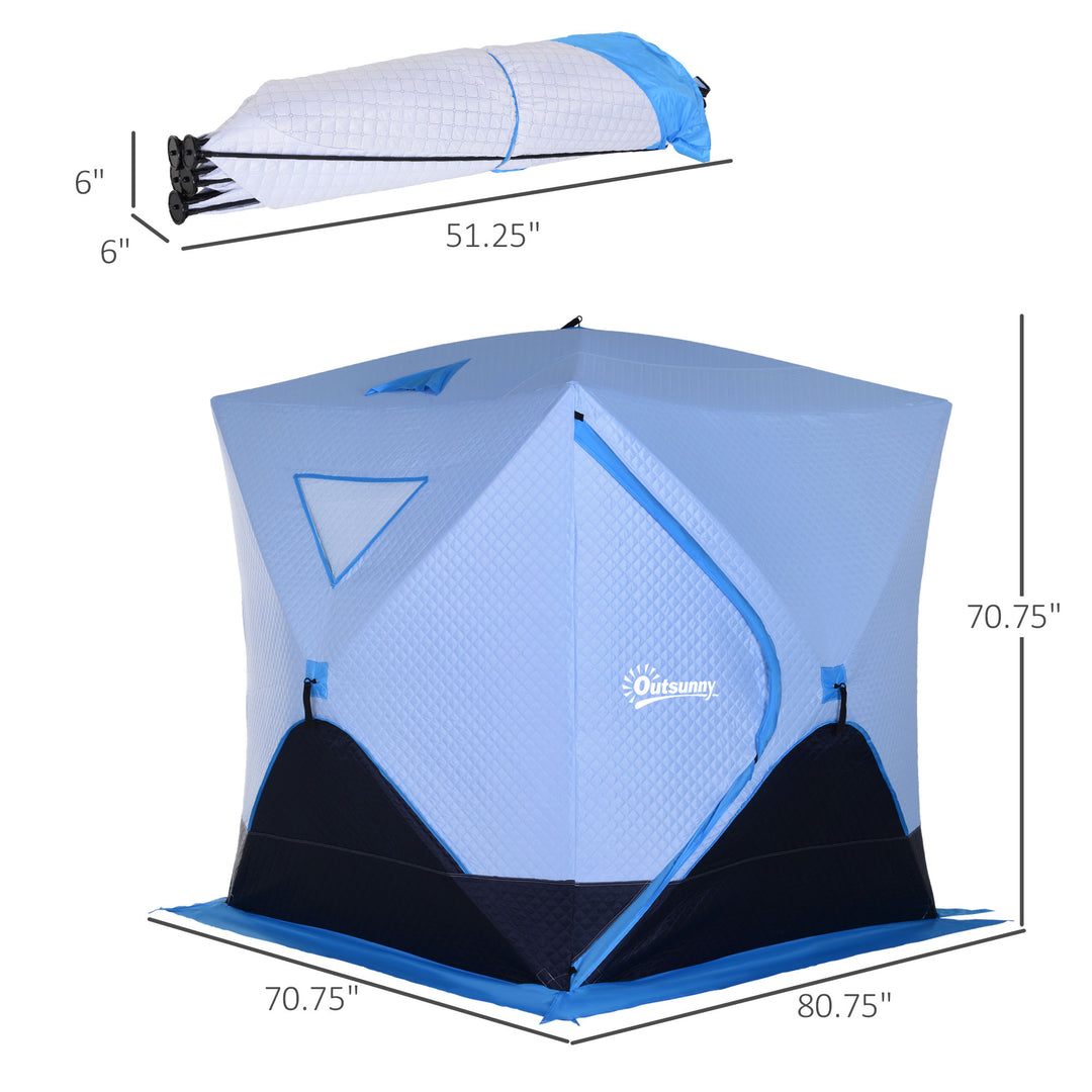 Outsunny 4-Person Pop-up Ice Fishing Tent, Insulated Ice Fishing Shelter with Ventilation Windows, Double Doors and Carry Bag, for Low-Temp -22℉