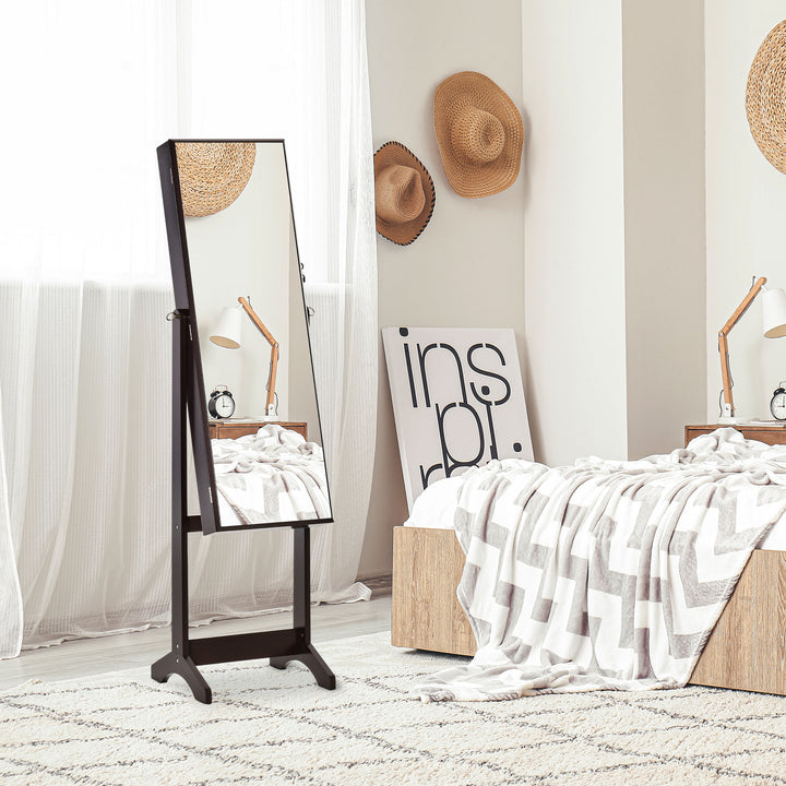 HOMCOM Mirror Jewelry Cabinet Armoire, Lockable Jewelry Organizer with Full-Length Mirror, 3 Angle Adjustable, Grey