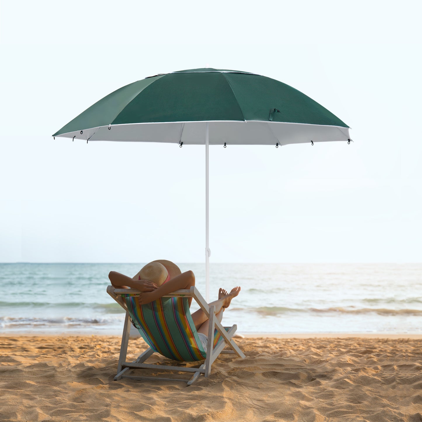Outsunny 7.5FT 2-in-1 Umbrella Shelter with Carry Bag, Beach Sport Umbrella with Silver Coated UPF50+ UV Protection Dark Green