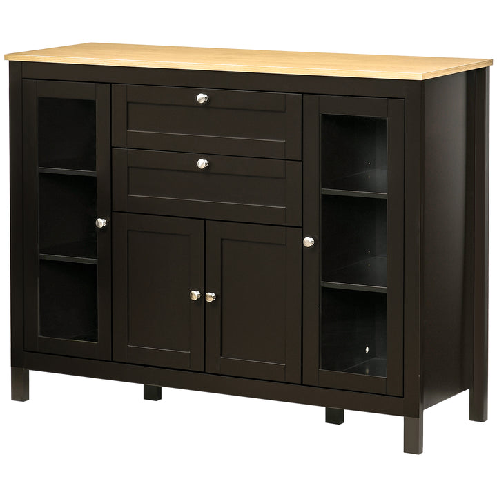 HOMCOM Buffet Cabinet Sideboard with 2 Drawers, 3 Storage Cabinets, Glass Doors and Adjustable Shelves, Dark Brown
