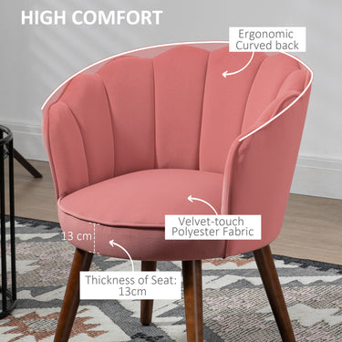 HOMCOM Modern Accent Chair Leisure Club Chair with Velvet-Touch Fabric Wood Legs for Living Room, Pink