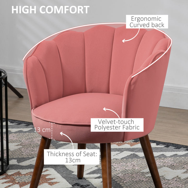 HOMCOM Modern Accent Chair Leisure Club Chair with Velvet-Touch Fabric Wood Legs for Living Room, Pink