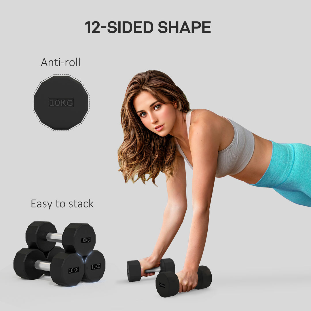 Soozier 2 x 22lbs Dumbbell Set, Rubber Weights Exercise Fitness Dumbbells with Non-Slip Handles, Anti-roll, for Women or Men Home Gym Workout