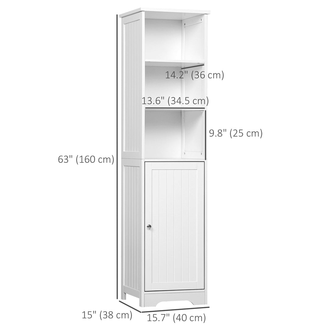 kleankin Tall Bathroom Storage Cabinet, Freestanding Tower Cabinet with Adjustable Shelf, 3 Open Shelves, White