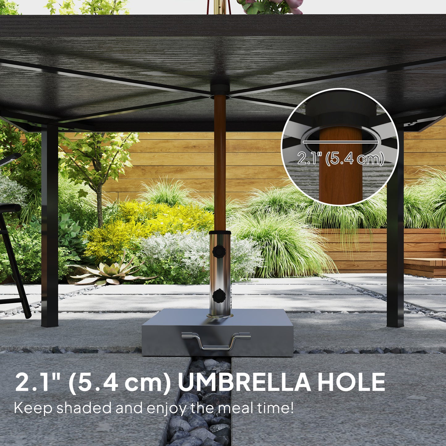 Outsunny Outdoor Patio Dining Table with 2.1" Umbrella Hole, Steel Outdoor Patio Table for 6, Dark Brown