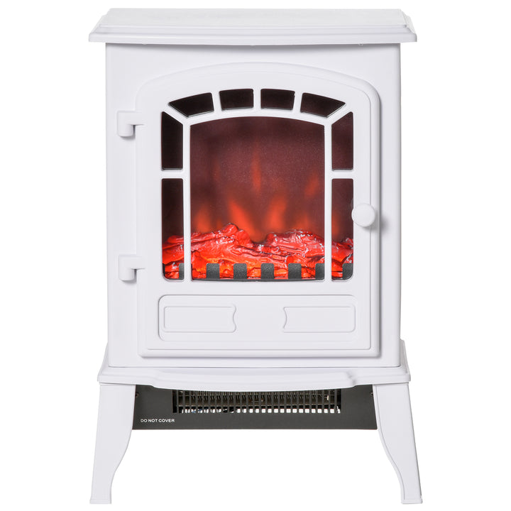 HOMCOM Electric Fireplace Heater, Freestanding Fireplace Stove with Realistic Flame Effect Overheat Protection 750W/1500W White