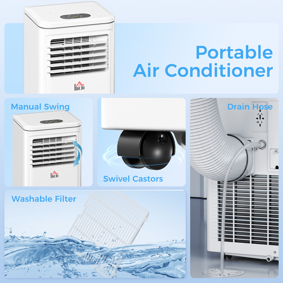 HOMCOM Small Portable AC 8000 BTU, Dehumidifier, Remote Control, 24-Hour Timer, Window Mount Kit for Bedroom, Cream