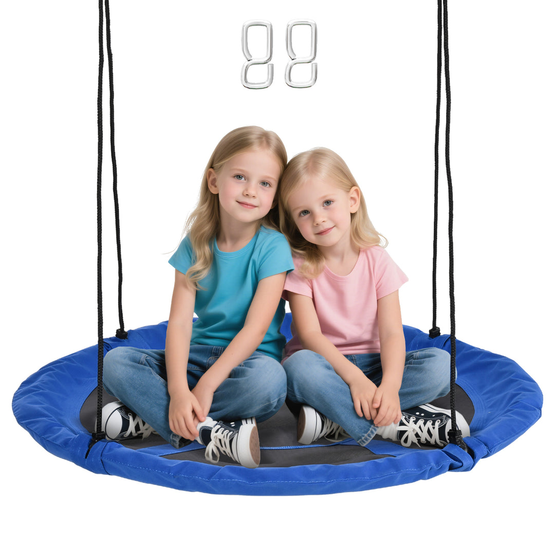Outsunny 43.25" Saucer Swing, Nest Web Rope Seat with Adjustable Hanging Ropes, for Indoor Outdoor Children 3-12 Years Old, Blue