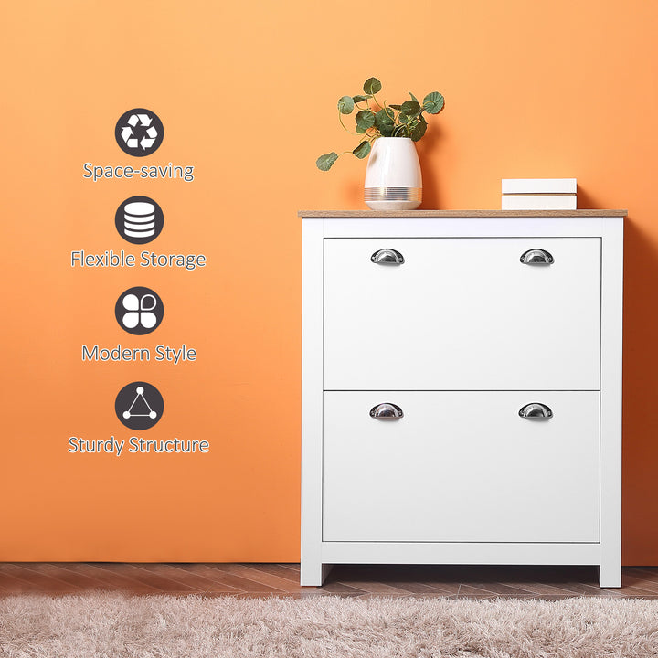 HOMCOM Entryway Shoe Cabinet with 2 Flip Drawers and Adjustable Shelves, 12 Pair Shoe Storage Organizer for Hallway, White