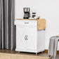 HOMCOM Foldable Kitchen Island with Storage Drawer, Farmhouse Style Rolling Utility Cart, Coffee Bar Cabinet on Wheels with Drop-Leaf Wood Top, White