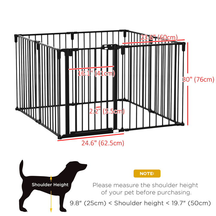 PawHut Dog Safety Gate 8-Panel Playpen Fireplace Christmas Tree Steel Fence Stair Barrier Room Divider Black