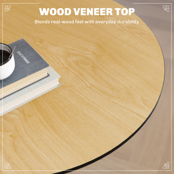 HOMCOM Round Table for 2, 40.2 Inch Bar Height Pub Table with Steel Frame, Non-Slip Base for Living Room, Kitchen, Natural Wood