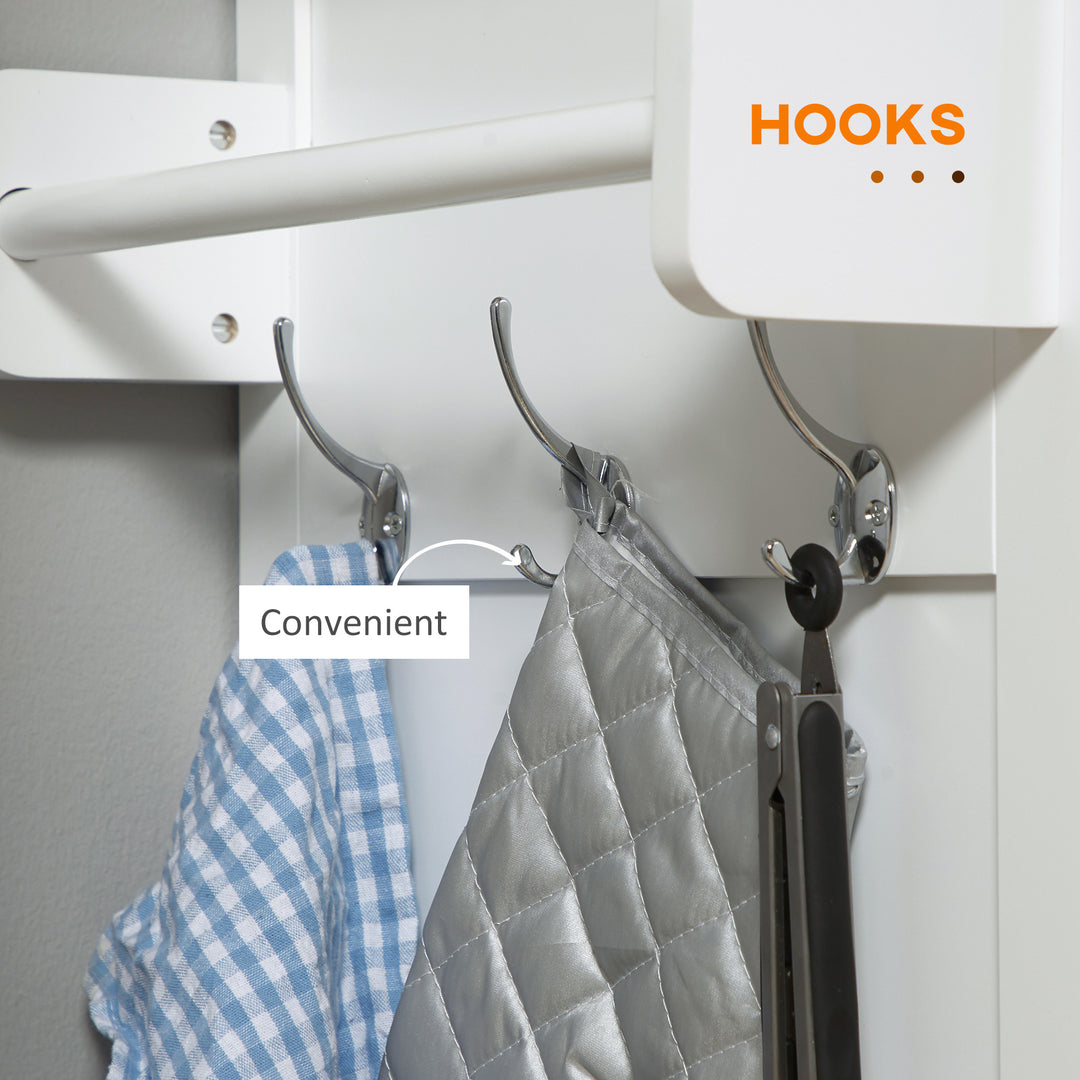 HOMCOM Rolling Kitchen Island with Storage, Kitchen Cart with Rubber Wood Top, Adjustable Shelf, Towel Rack, Hooks and Storage Drawers, White