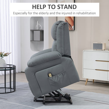 HOMCOM Lift Chair for Seniors, PU Leather Upholstered Electric Recliner Chair with Remote, Side Pockets, Quick Assembly, Grey