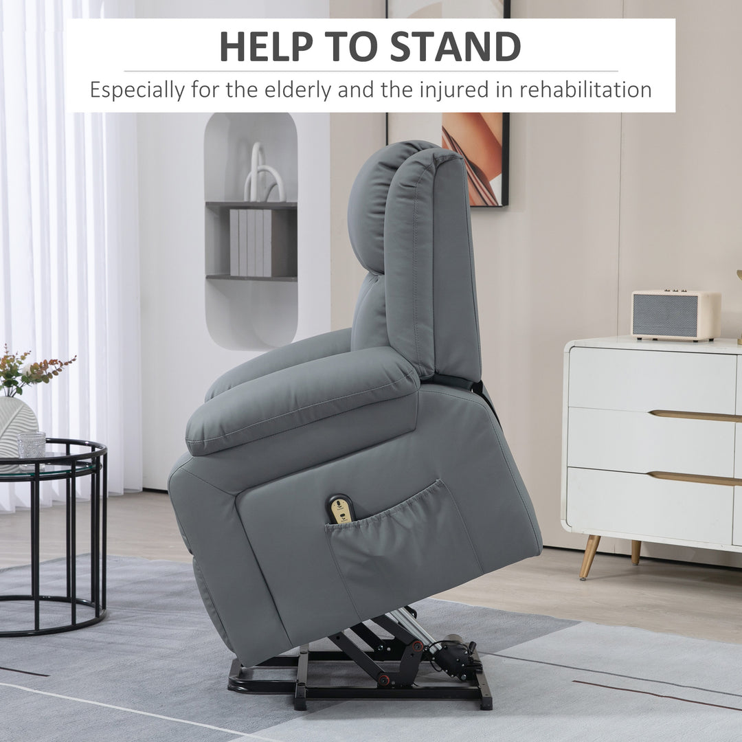 HOMCOM Lift Chair for Seniors, PU Leather Upholstered Electric Recliner Chair with Remote, Side Pockets, Quick Assembly, Grey