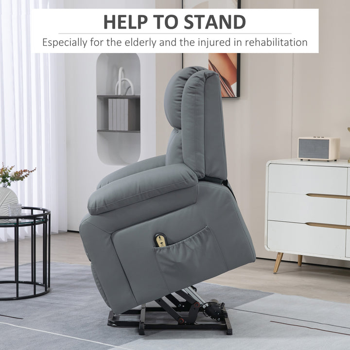 HOMCOM Lift Chair for Seniors, PU Leather Upholstered Electric Recliner Chair with Remote, Side Pockets, Quick Assembly, Grey