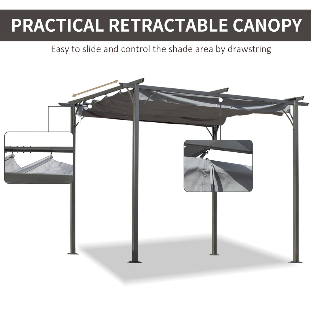 Outsunny 10' x 10' Outdoor Retractable Pergola Canopy, Metal Patio Shade Shelter for Backyard, Porch Party, Garden, Grill Gazebo, Grey
