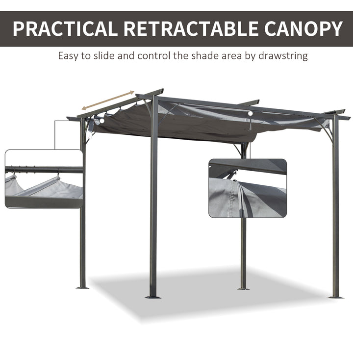 Outsunny 10' x 10' Outdoor Retractable Pergola Canopy, Metal Patio Shade Shelter for Backyard, Porch Party, Garden, Grill Gazebo, Grey
