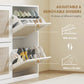 HOMCOM Narrow Shoe Storage Cabinet, Rattan Shoe Cabinet with 4 Flip Drawers and Adjustable Shelves for 20 Pairs, Black