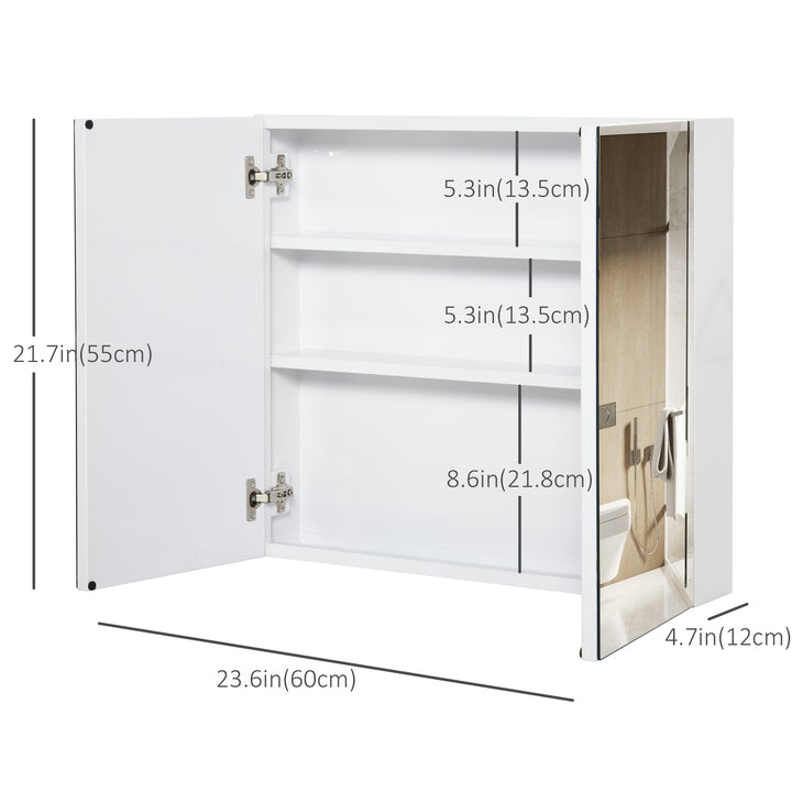 kleankin Wall Mounted Mirror Cabinet, Bathroom Medicine Cabinet with Mirror, 2 Doors and 3-tier Shelving, White