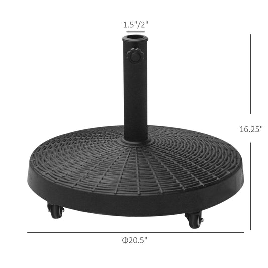 Outsunny 20.5" Round Parasol Base Resin Patio Umbrella Base Garden Parasol Holder Outdoor Offset Weight Stand with Wheels Black