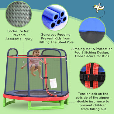Outsunny 84.75" Kids Trampoline 7 FT Indoor Outdoor Trampolines with Safety Net Enclosure Built-in Zipper Padded Covering, for Boys and Girls, Red