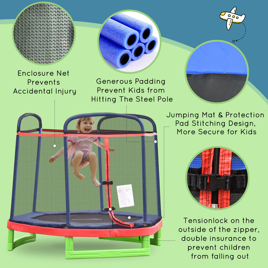 Outsunny 84.75" Kids Trampoline 7 FT Indoor Outdoor Trampolines with Safety Net Enclosure Built-in Zipper Padded Covering, for Boys and Girls, Red