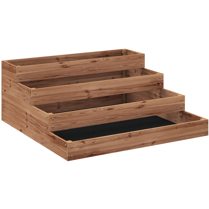 Outsunny 4-Tier Raised Garden Bed, Vertical Wooden Elevated Planter Box Kit with Liner for Vegetable, Flower, Herb, Dark Brown