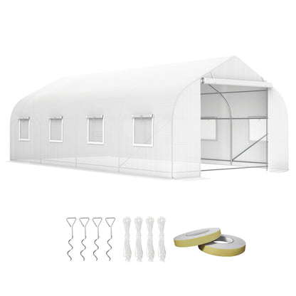 Outsunny 20x10x7ft Walk-in Steeple Greenhouse Outdoor Backyard Plant Seed Growth Tunnel Shed Warm House with 2 Anchor Way White