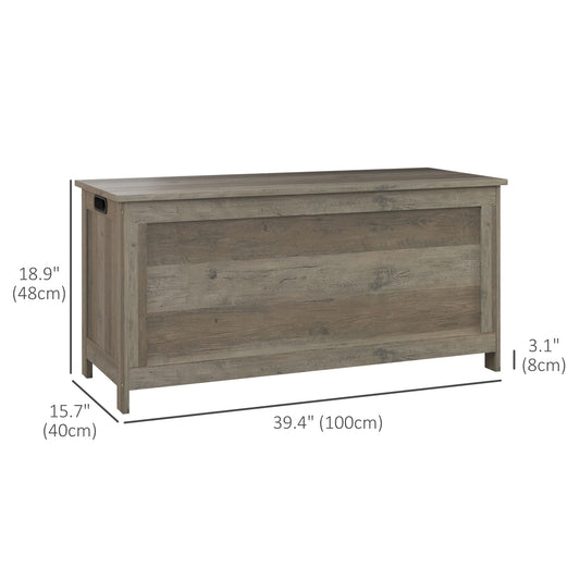 HOMCOM Storage Trunk with 2 Safety Hinges, Entryway Bench with Side Handles, Storage Chest for Living Room, Distressed Grey