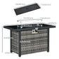 Outsunny Propane Fire Pit Table 43in Outdoor Fire Table, 50,000 BTU Pulse-Ignition Wicker Firepit Furniture with Glass Wind Guard, Blue Glass Rock, CSA Certification, Black