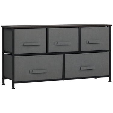 HOMCOM Linen Drawer Cabinet Organizer Storage Dresser Tower with 5 Removable Drawer Metal Frame Adjustable Feet for Living Room, Kitchen, Bathroom, Dark Grey