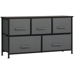HOMCOM Linen Drawer Cabinet Organizer Storage Dresser Tower with 5 Removable Drawer Metal Frame Adjustable Feet for Living Room, Kitchen, Bathroom, Dark Grey