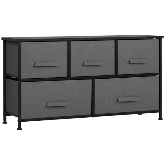 HOMCOM Linen Drawer Cabinet Organizer Storage Dresser Tower with 5 Removable Drawer Metal Frame Adjustable Feet for Living Room, Kitchen, Bathroom, Dark Grey
