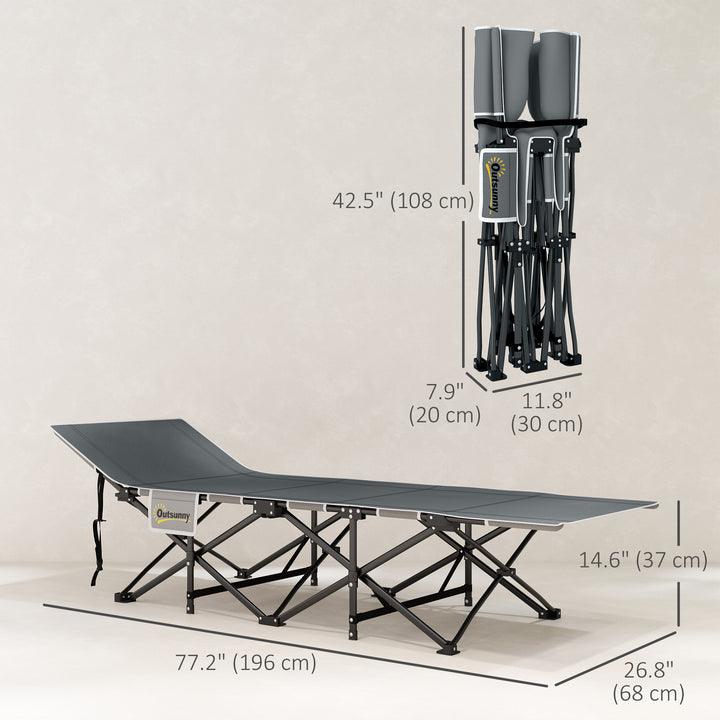 Outsunny 25.6" Wide Folding Bed, Camping Cot for Adults with Mattress, Carry Bag, Storage Pocket, Max Load 330 LBS, Light Grey