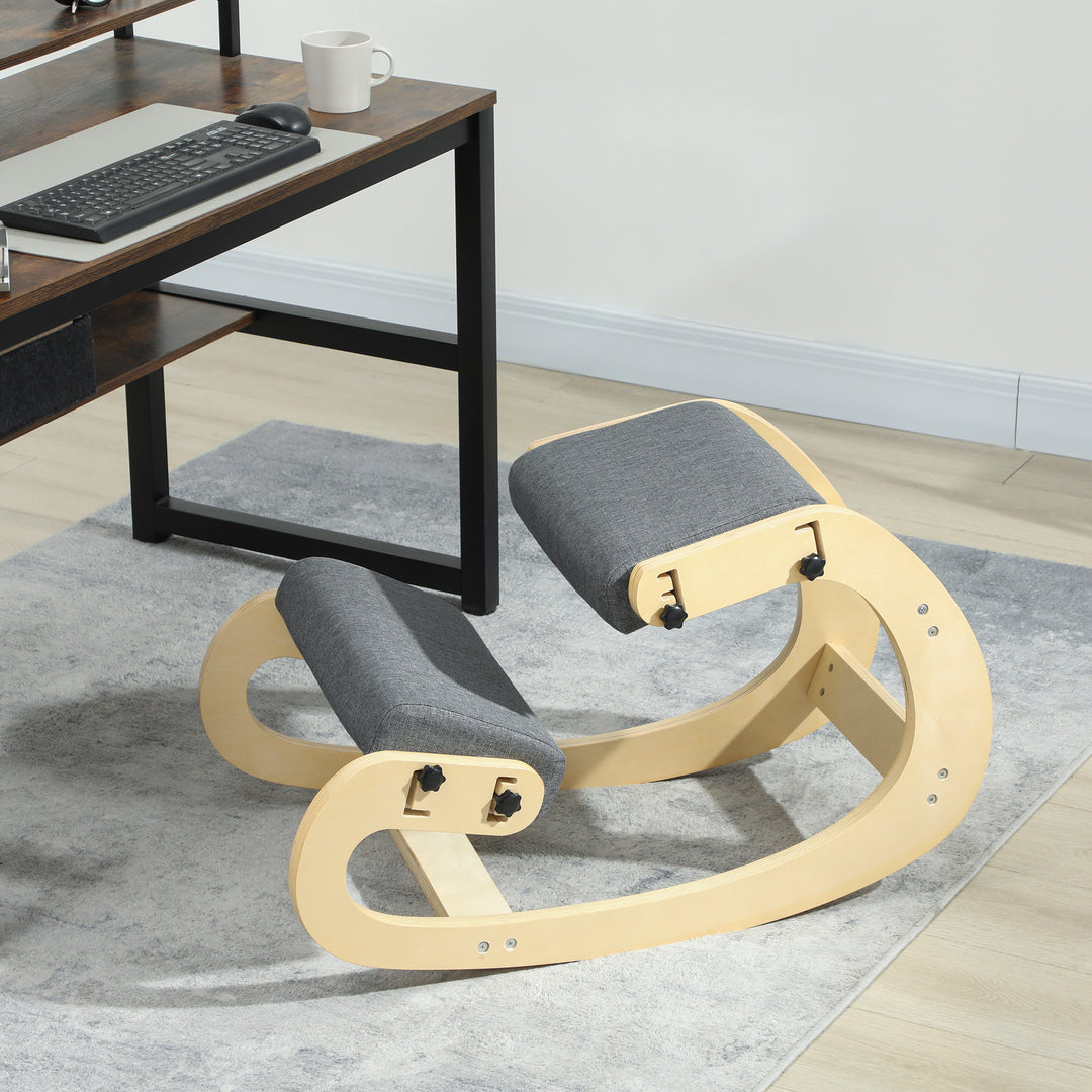 HOMCOM Ergonomic Kneeling Chair, Adjustable Rocking Wood Kneeling Stool, Desk Chair, Improve Posture, Cream White