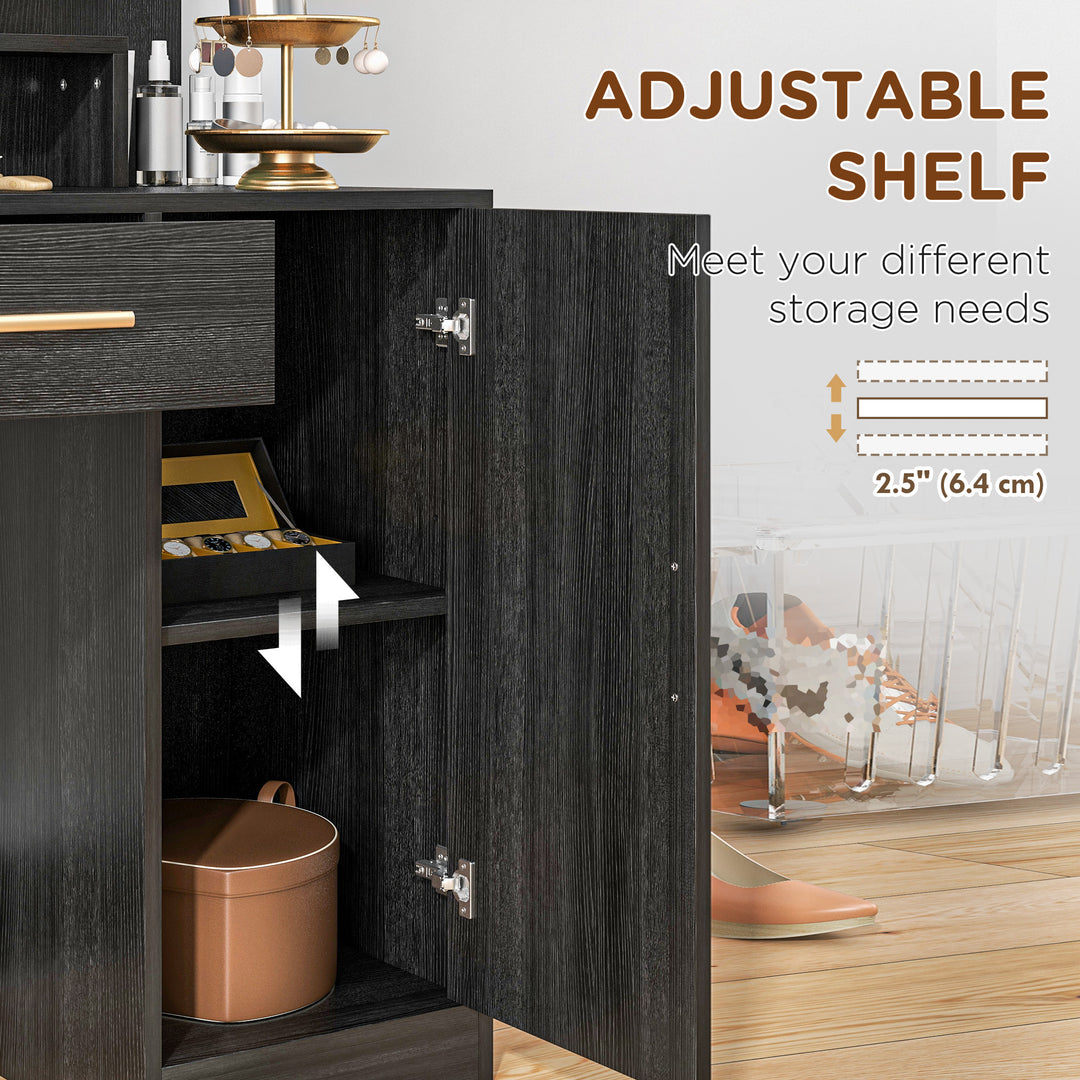 HOMCOM Illuminated Dressing Table Set, LED Vanity Table Set with Stool, LED Mirror, Drawer and Cabinet Shelves for Bedroom