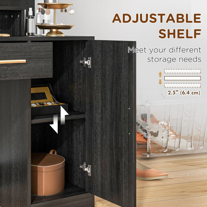 HOMCOM Illuminated Dressing Table Set, LED Vanity Table Set with Stool, LED Mirror, Drawer and Cabinet Shelves for Bedroom