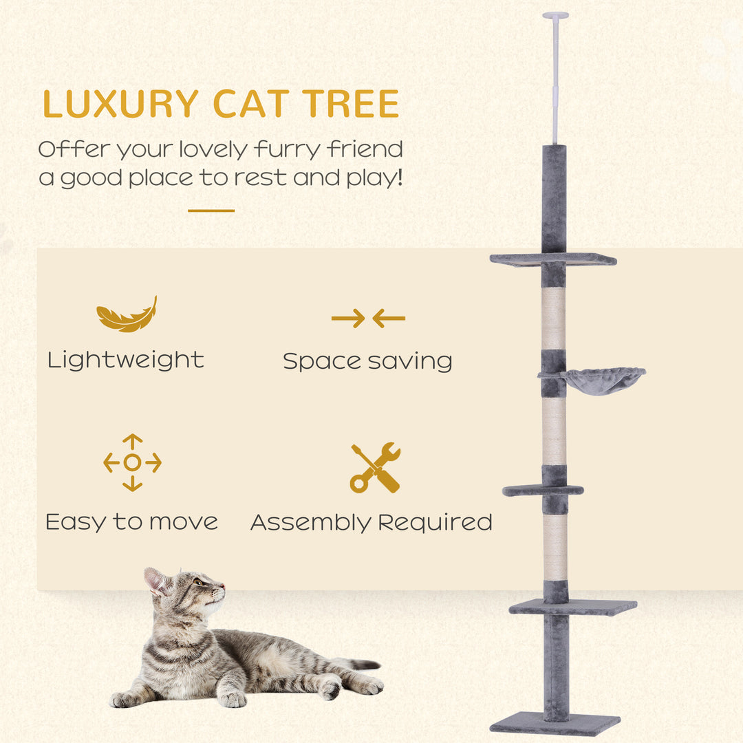 PawHut 8.5ft Cat Climbing Tree 5-Tier Kitty Activity Center with Scratching Post Brown and White