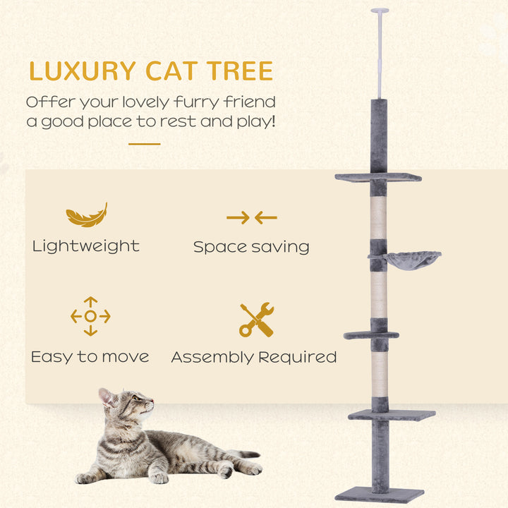 PawHut 8.5ft Cat Climbing Tree 5-Tier Kitty Activity Center with Scratching Post Brown and White