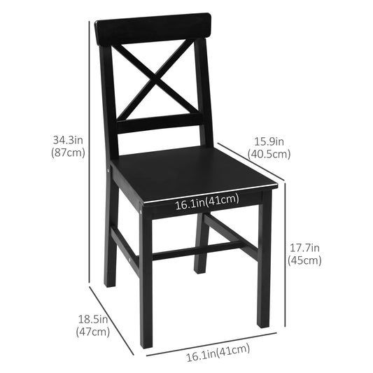 HOMCOM Wooden Dining Chairs Set of 2, Kitchen Chairs with Cross Back, Solid Structure for Living Room and Dining Room, Black