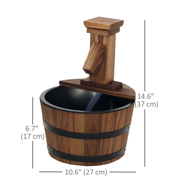 Outsunny Outdoor Waterfall Fountain, Garden Wood Barrel, Carbonized