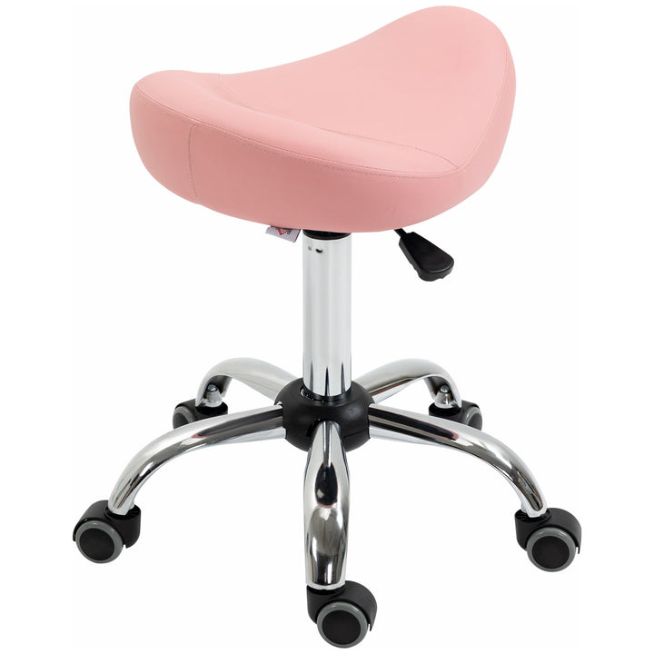 HOMCOM Saddle Stool, Height Adjustable Rolling Salon Chair with PU Leather for Massage, Spa, Clinic, Beauty and Tattoo, White