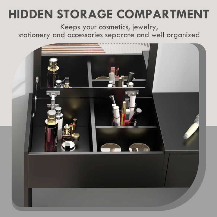 HOMCOM Modern Vanity Set with Flip Top Mirror and Cushioned Stool, Dressing Table with Storage Drawer for Bedroom, White