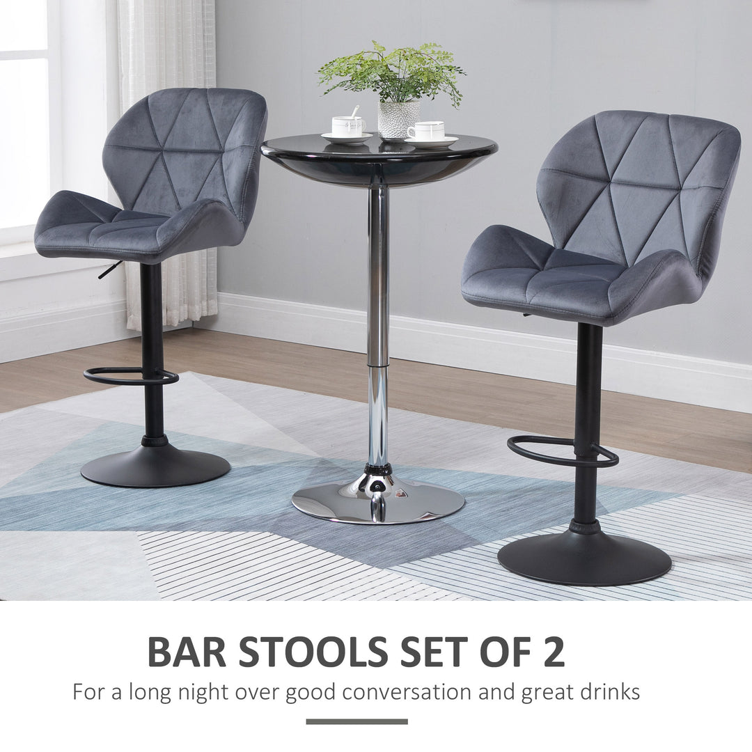 HOMCOM Bar Stool Set of 2 Fabric Adjustable Height Armless Upholstered Counter Chairs with Swivel Seat, Black